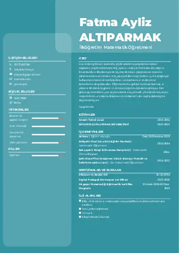 Matematik Öğretmeni Cv Örnekleri cv indir